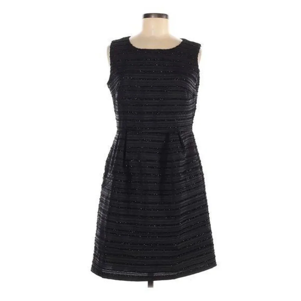 Cynthia Rowley Sheath Dress Size 8 Black Sparkle Striped Sleeveless Sheath